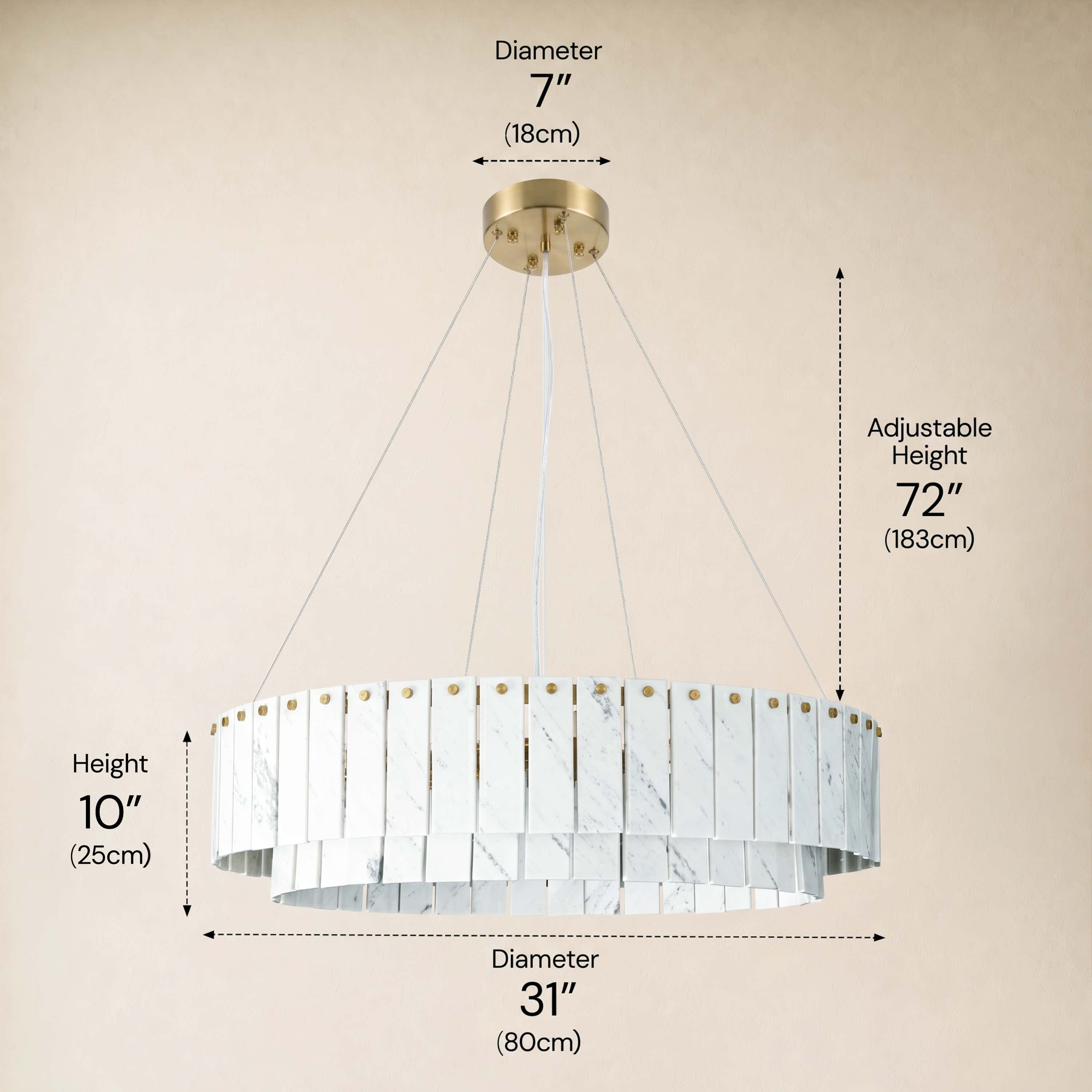 Pietra White Marble Tiered Drum Chandelier 24" 31"D