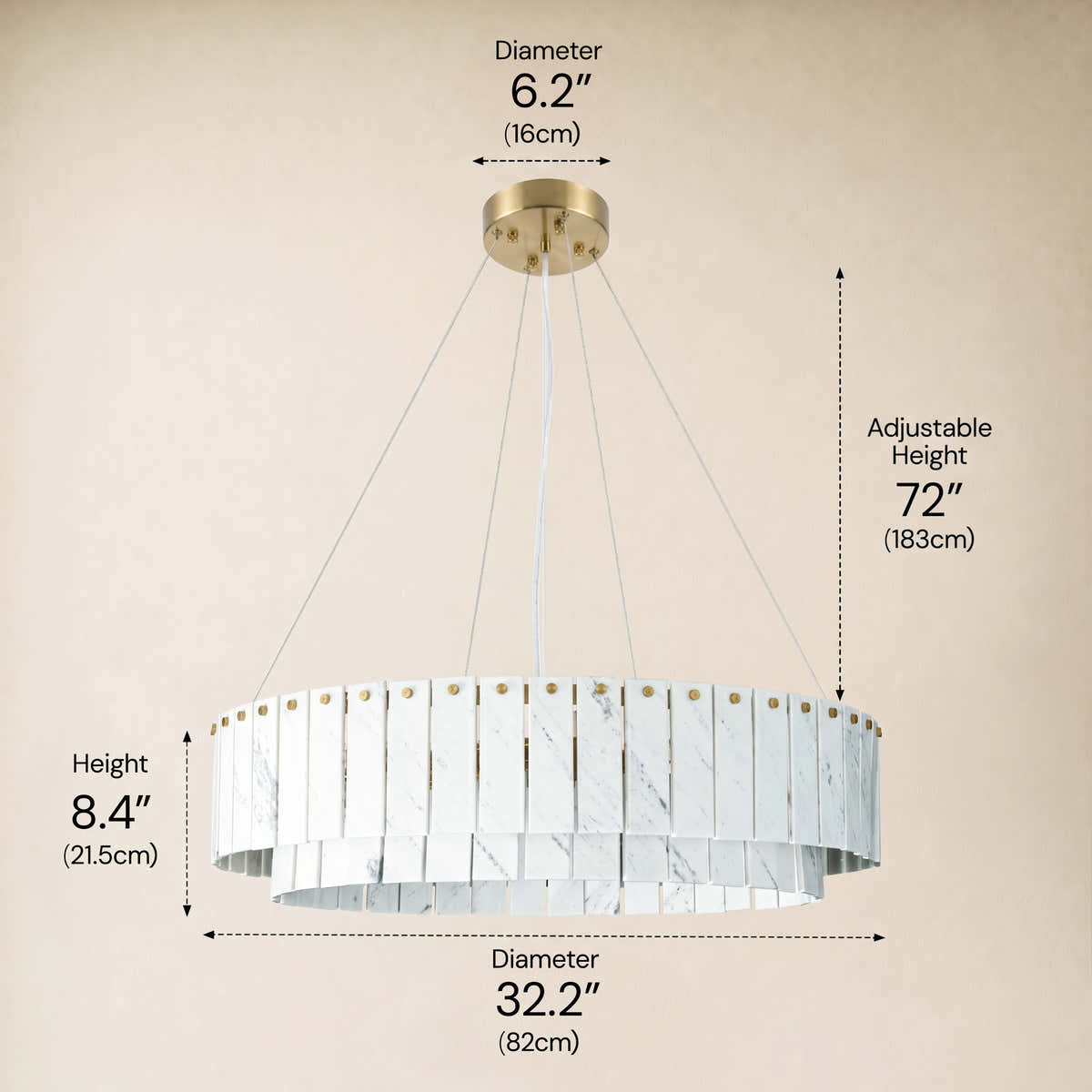 Pietra Porcelain White Marble Tiered Drum Chandelier 24" 31"D dimensions 4