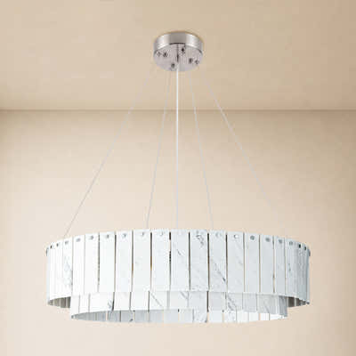 Pietra White Marble Tiered Drum Chandelier 24" 31"D