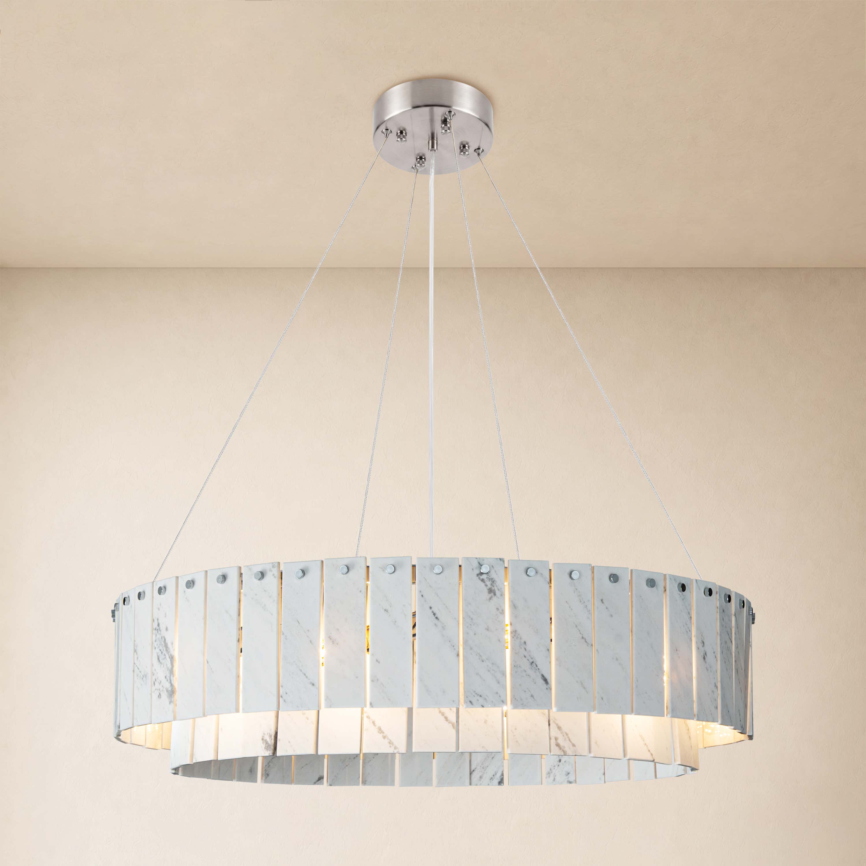 Pietra White Marble Tiered Drum Chandelier 24" 31"D