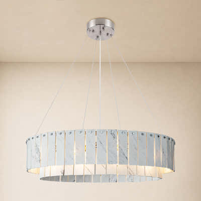 Pietra White Marble Tiered Drum Chandelier 24" 31"D