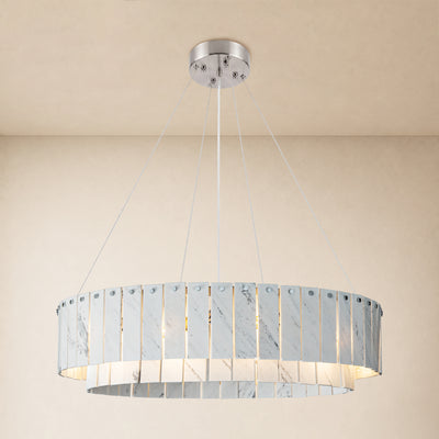 Pietra Porcelain White Marble Tiered Drum Chandelier 24" 31"D