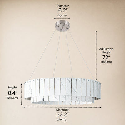 Pietra Porcelain White Marble Tiered Drum Chandelier 24" 31"D