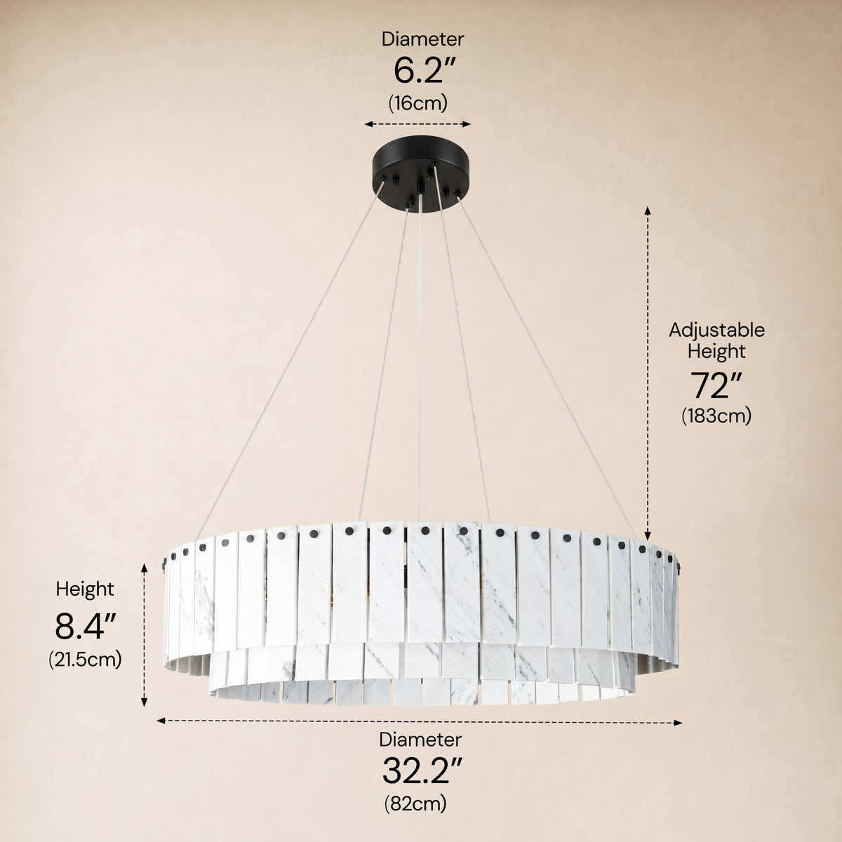 Pietra Porcelain White Marble Tiered Drum Chandelier 24" 31"D dimensions 5