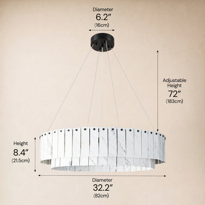 Pietra Porcelain White Marble Tiered Drum Chandelier 24" 31"D