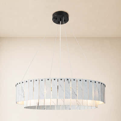 Pietra White Marble Tiered Drum Chandelier 24" 31"D