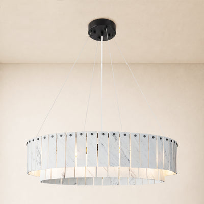 Pietra Porcelain White Marble Tiered Drum Chandelier 24" 31"D