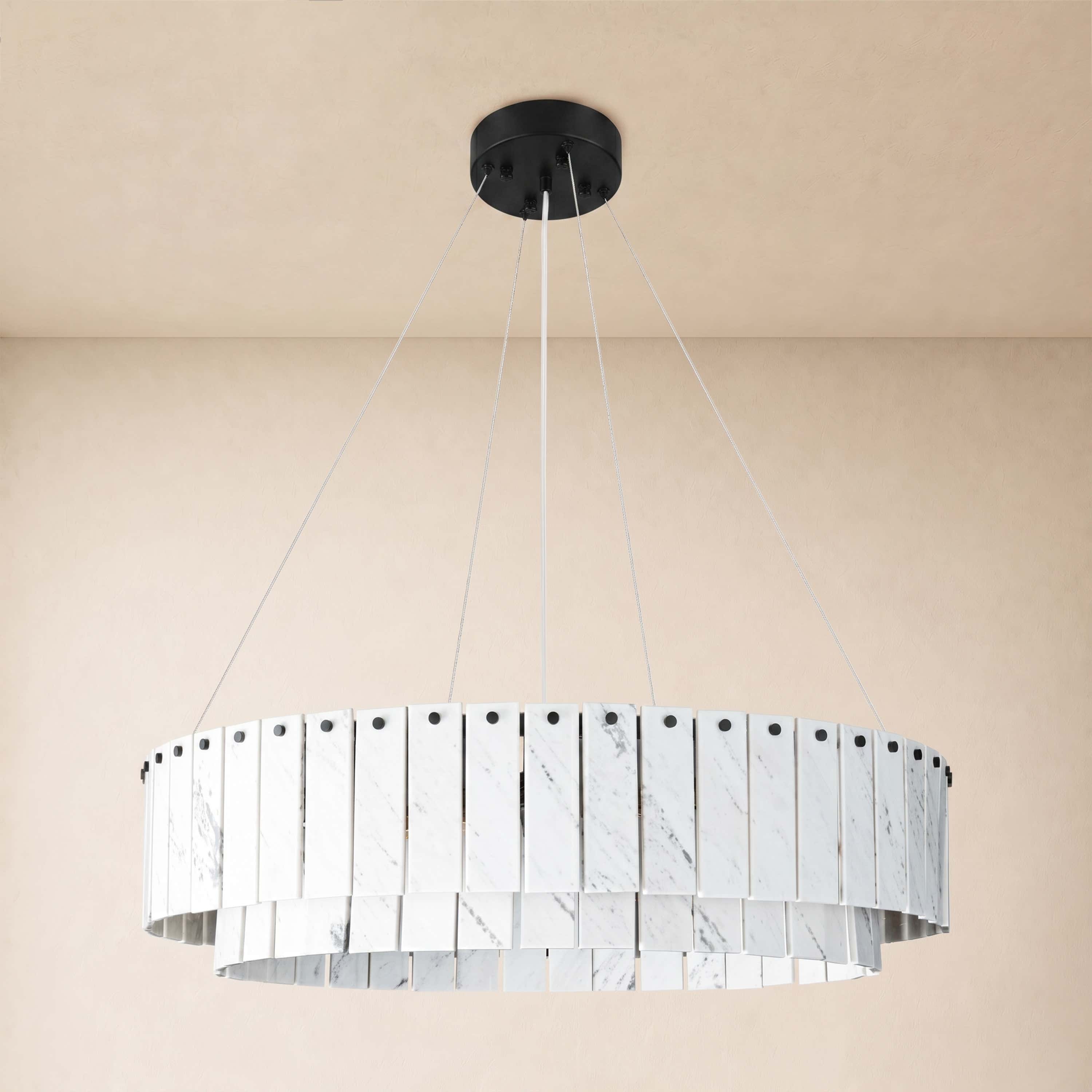 Pietra White Marble Tiered Drum Chandelier 24" 31"D