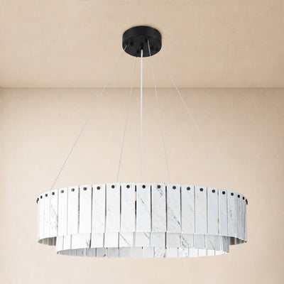 Pietra Porcelain White Marble Tiered Drum Chandelier 24" 31"D