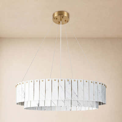 Pietra White Marble Tiered Drum Chandelier 24" 31"D