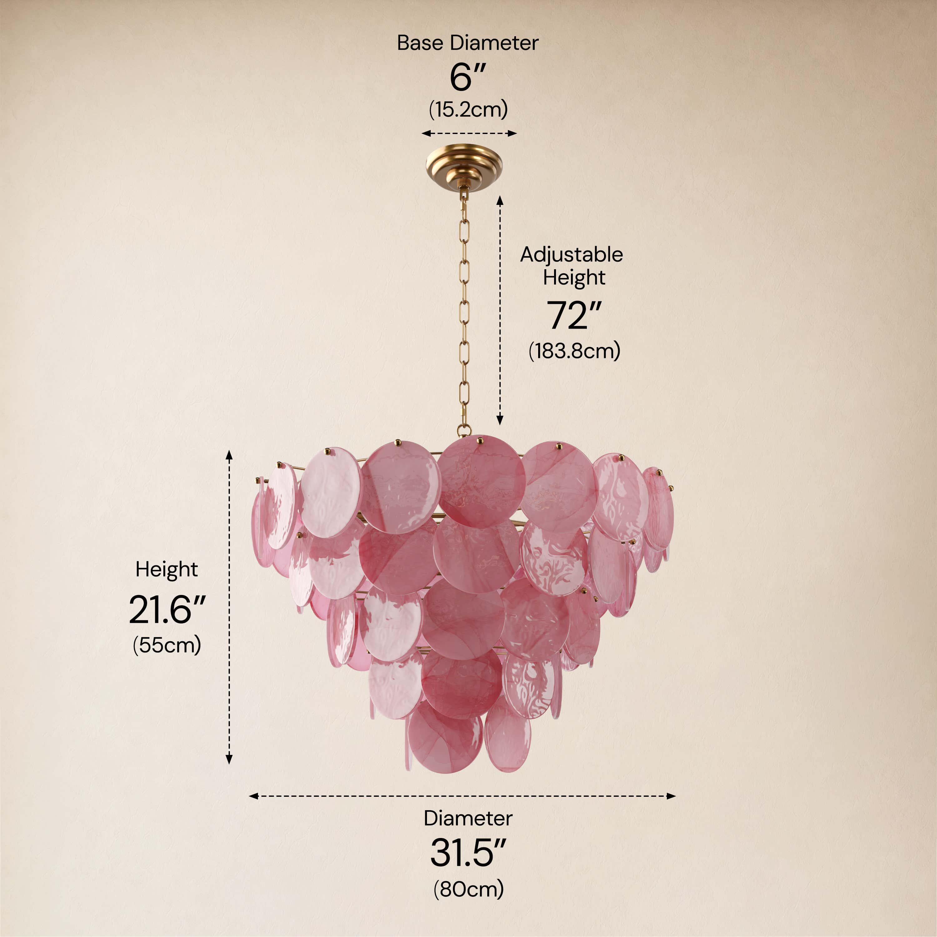 Auralis Pink Glass Disc Round Chandelier 20" 24" 31.5"D