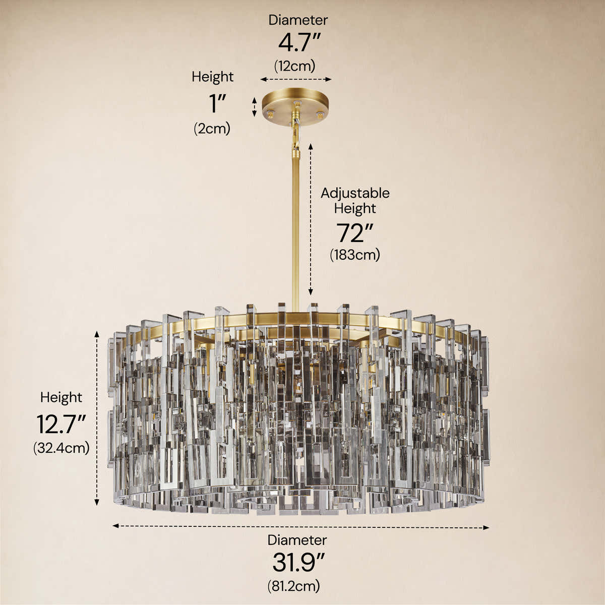 Cirelle Crystal Round Chandelier 31.9"D #Finish_Smoke-Gray,Size_32" dimensions 1