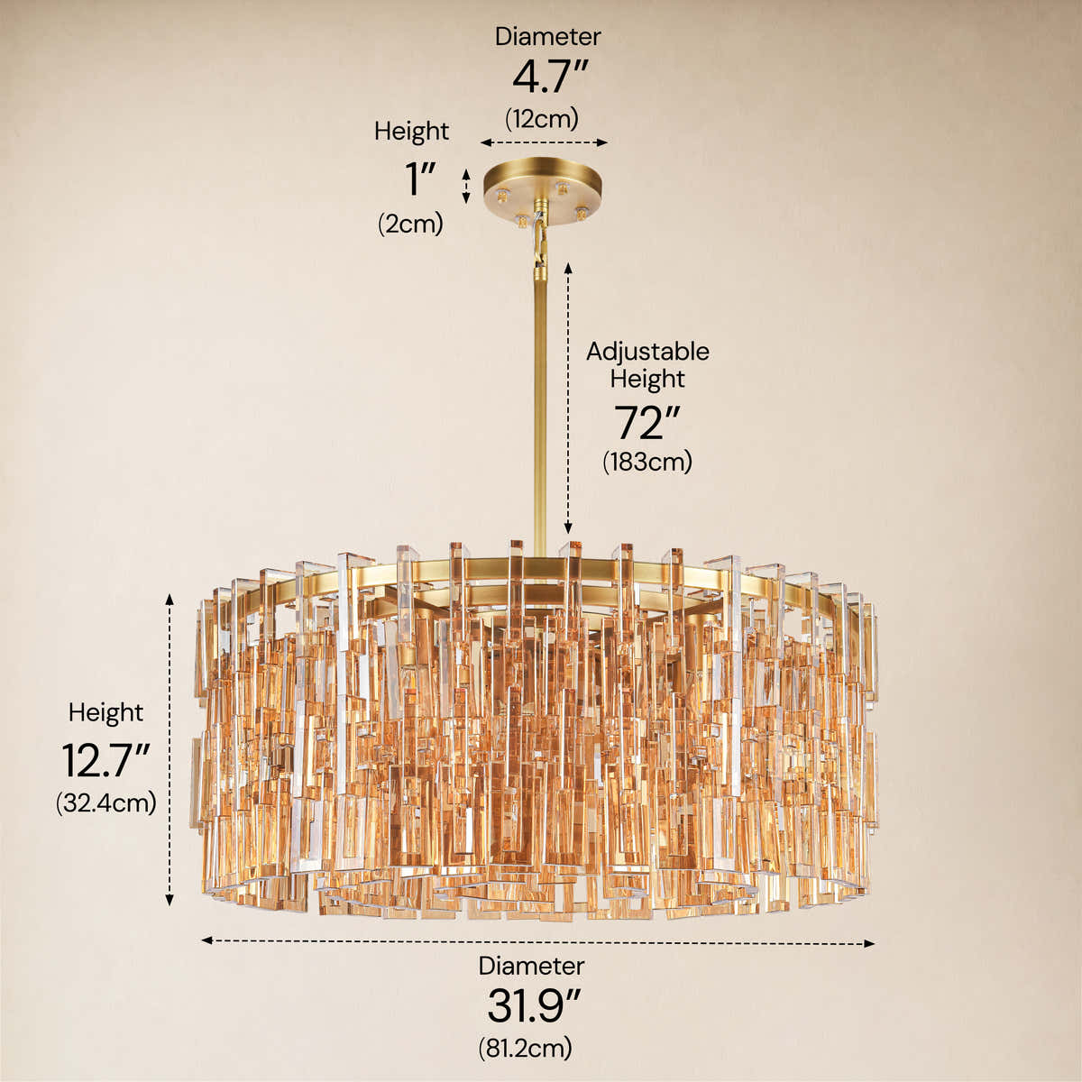 Cirelle Crystal Round Chandelier 31.9"D #Finish_Clear,Size_32" dimensions 2