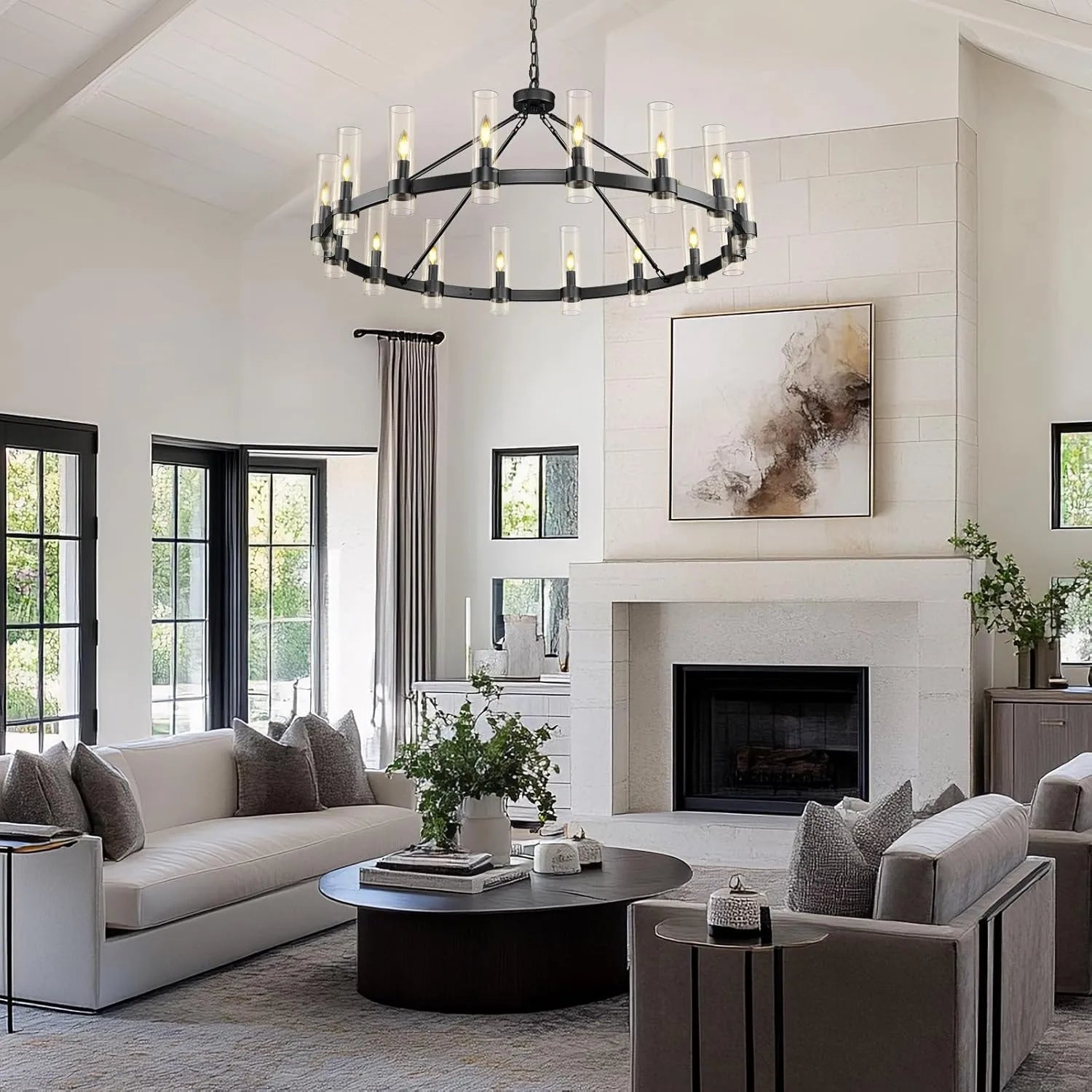 Cylora Glass Tube Round Chain Chandelier 60"