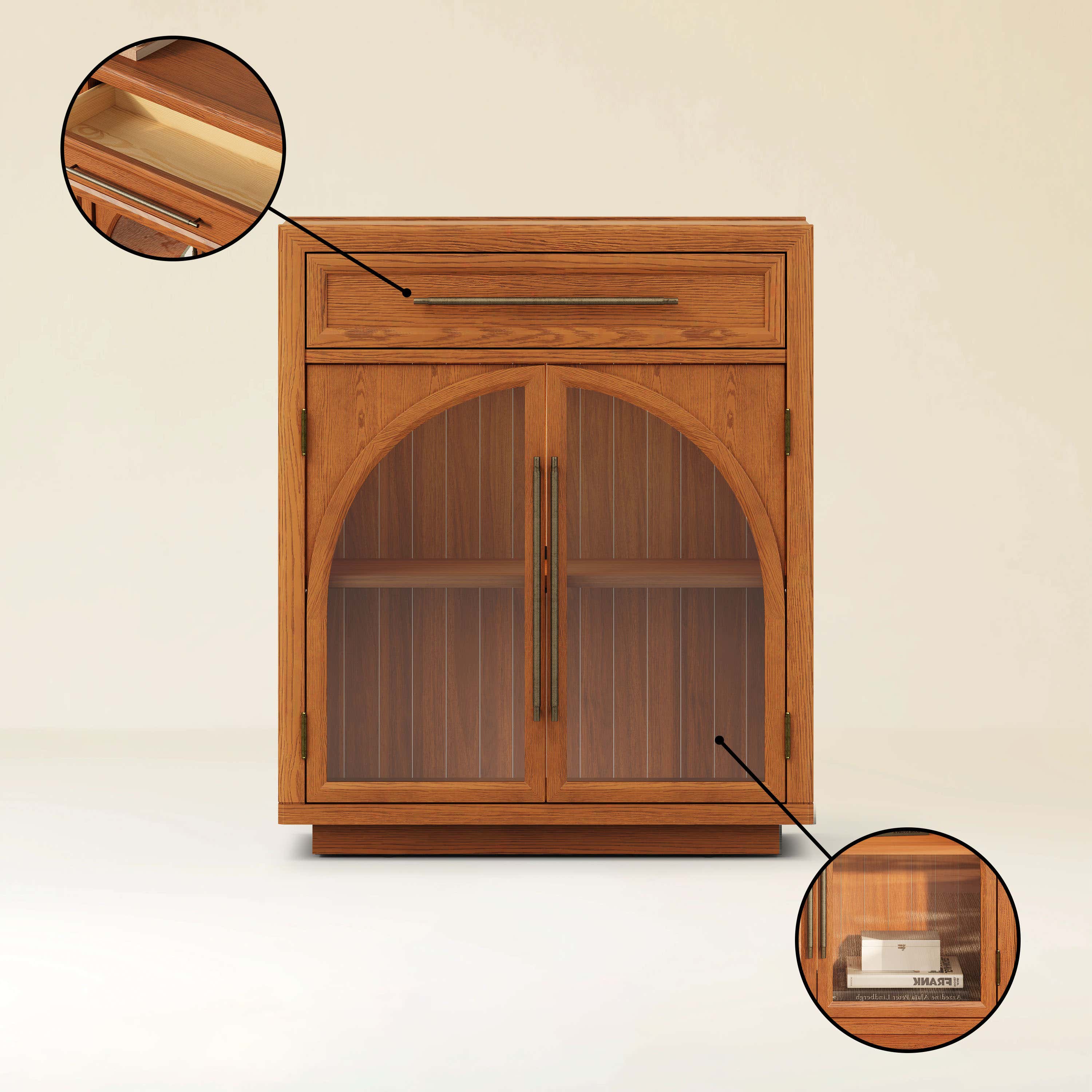 Alvar Arched 62.9" Oak Sideboard with Drawers(Set of 2)