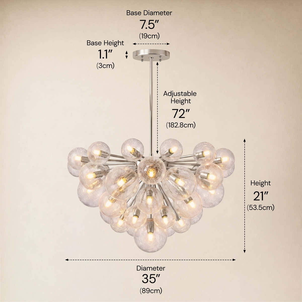 Elowen Crackled Glass Cluster Round Chandelier 24" 35"D dimensions 2