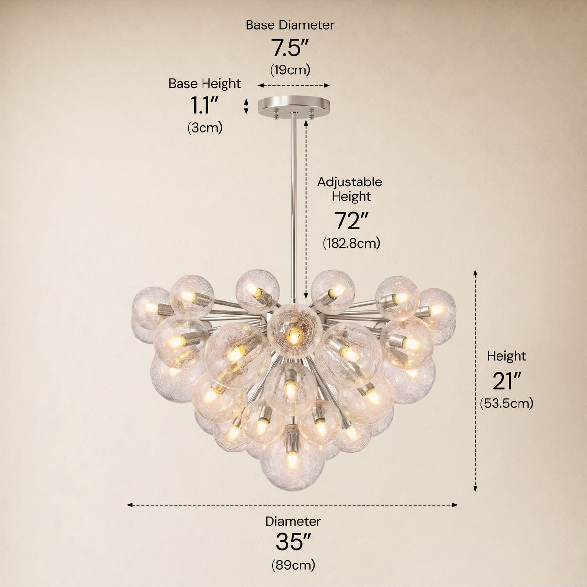 Elowen Crackled Glass Cluster Round Chandelier 24" 35"D