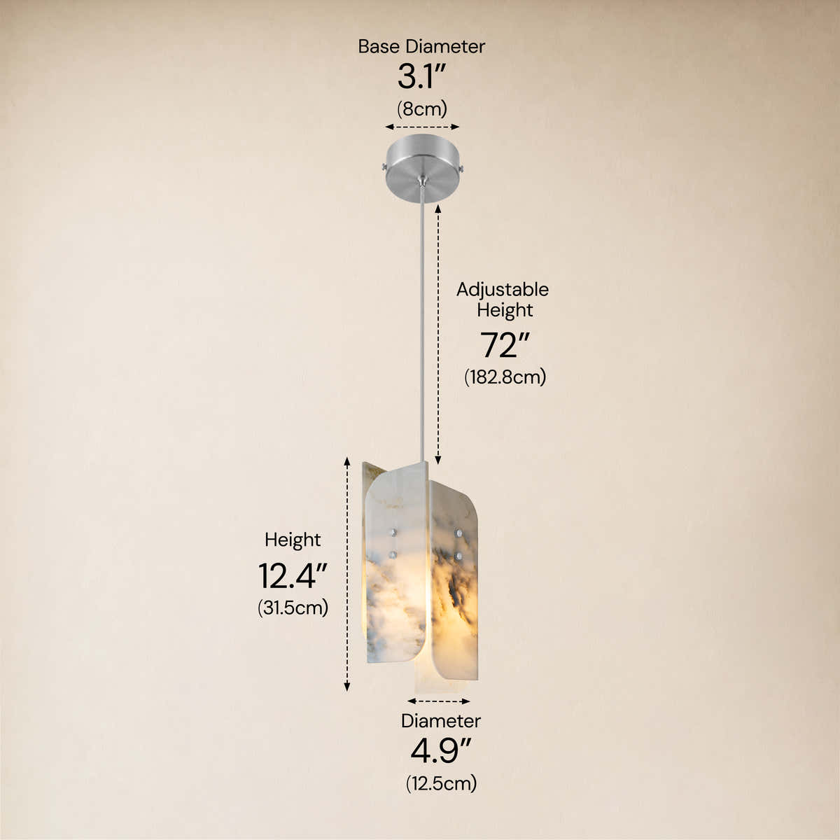 Pietra Landscape Marble Pendant 5.9"D dimensions 2