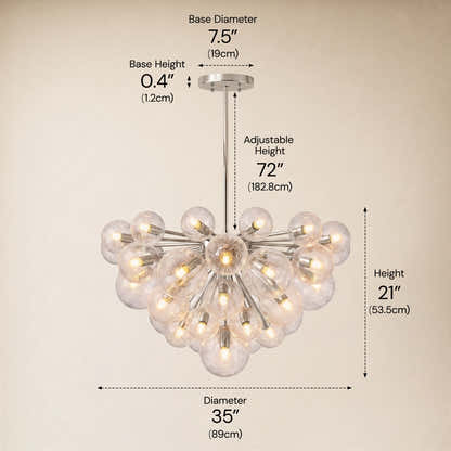 Elowen Crackled Glass Cluster Round Chandelier 24" 35"D