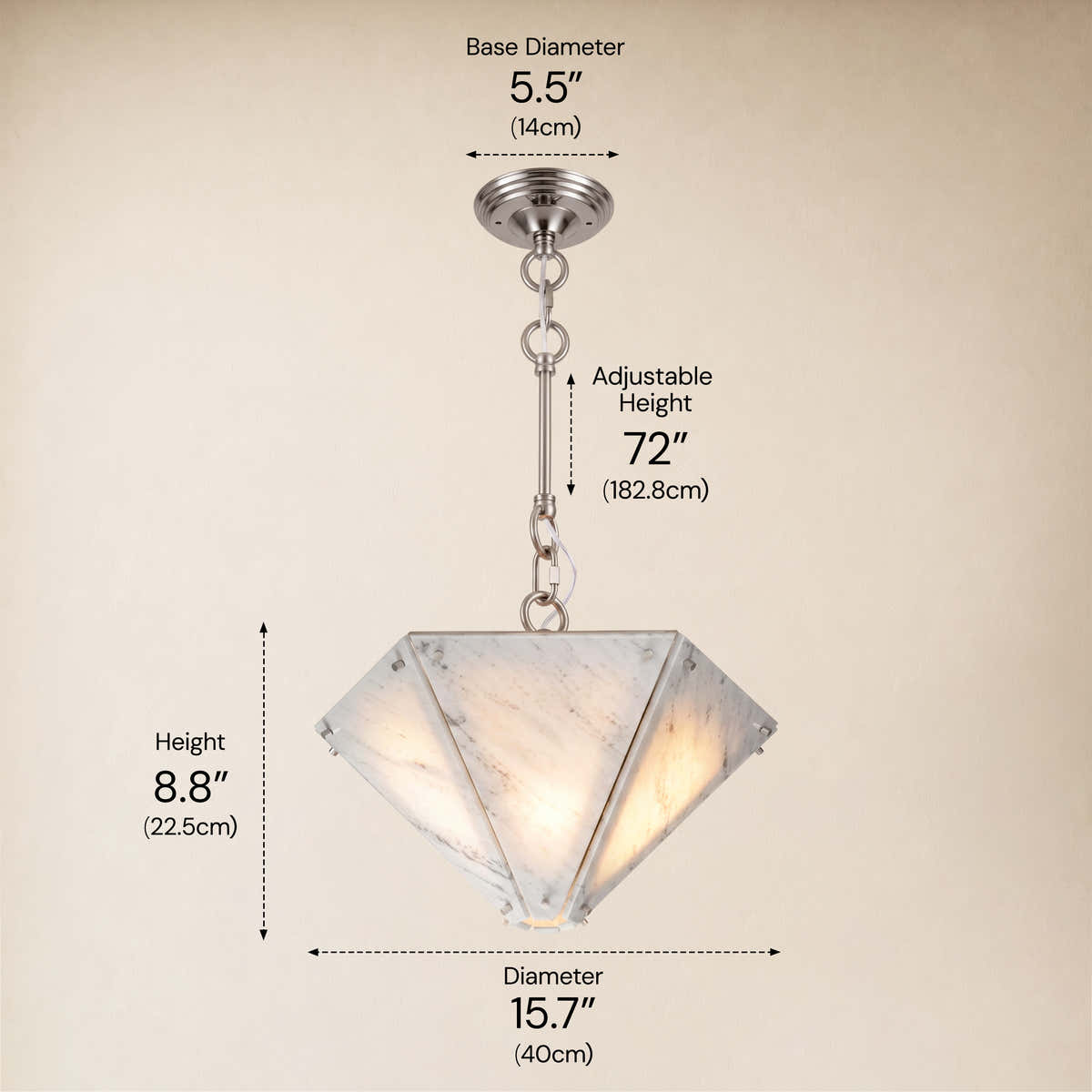 Pietra Porcelain White Marble Hexagonal Pendant 15.7"D dimensions 2