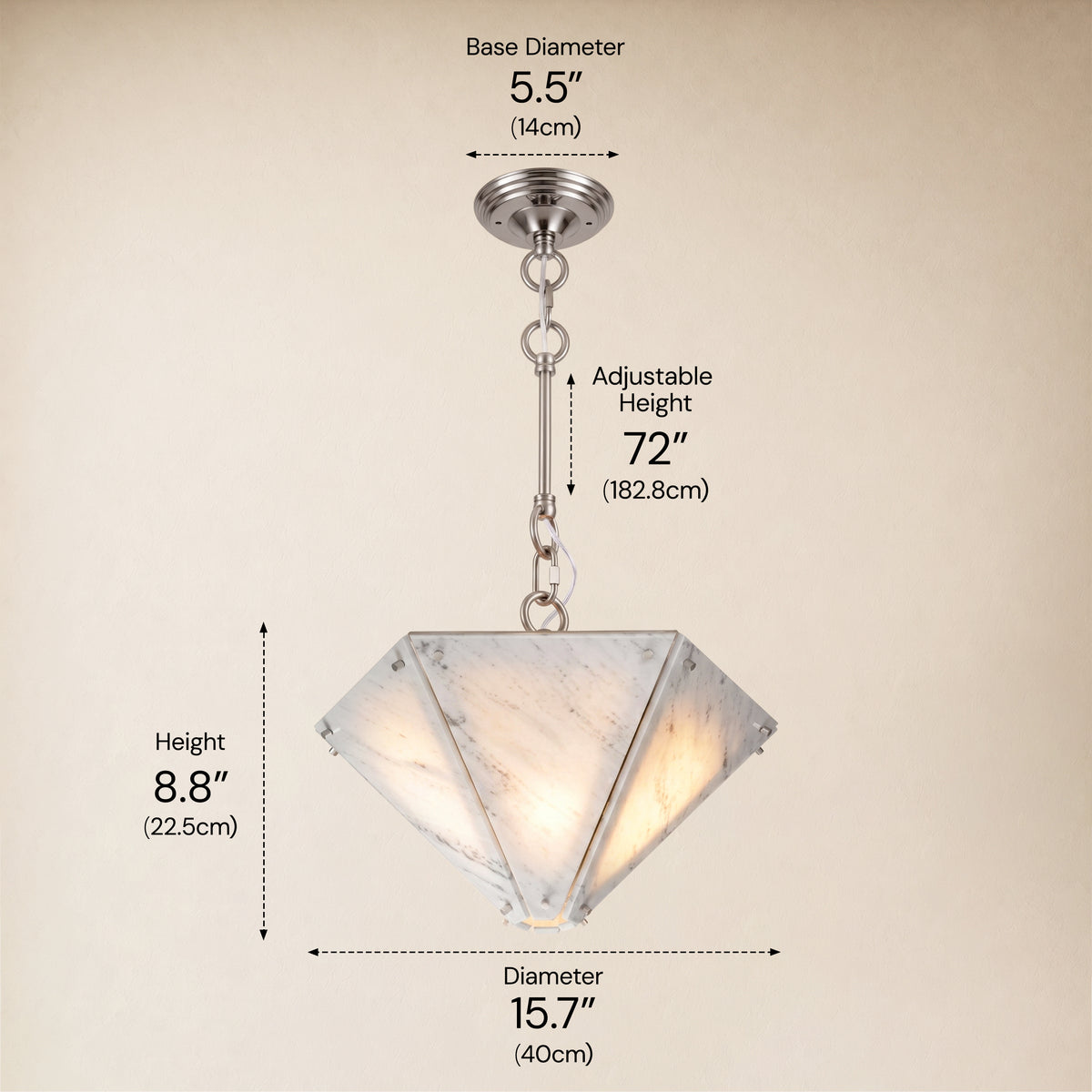 Pietra Porcelain White Marble Hexagonal Pendant 15.7"D