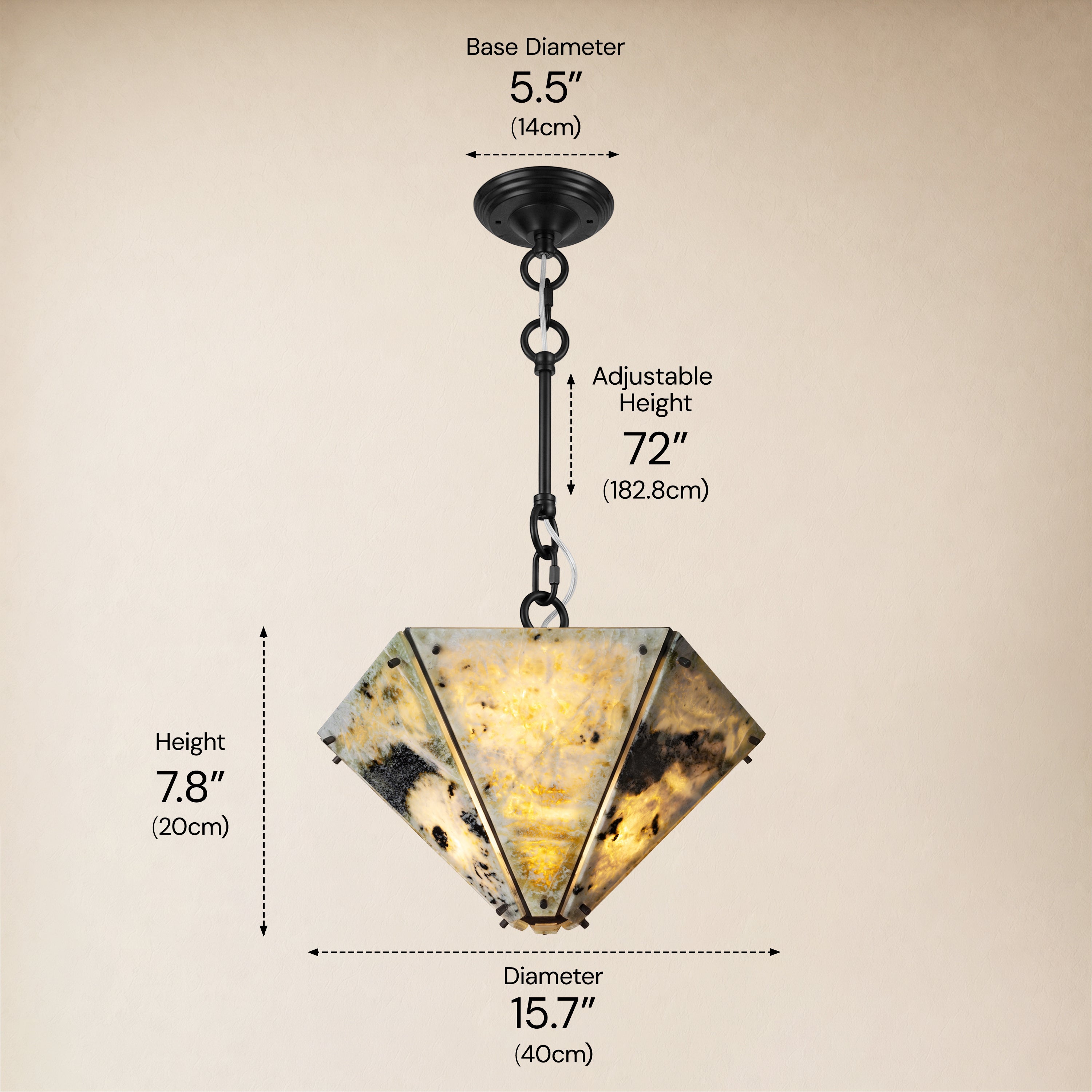 Pietra Green Marble Hexagonal Lantern Pendant 15.7"D