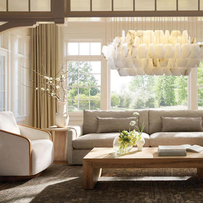 Talan Natural Alabaster Modern Chandelier 32''W#Finish_Gold