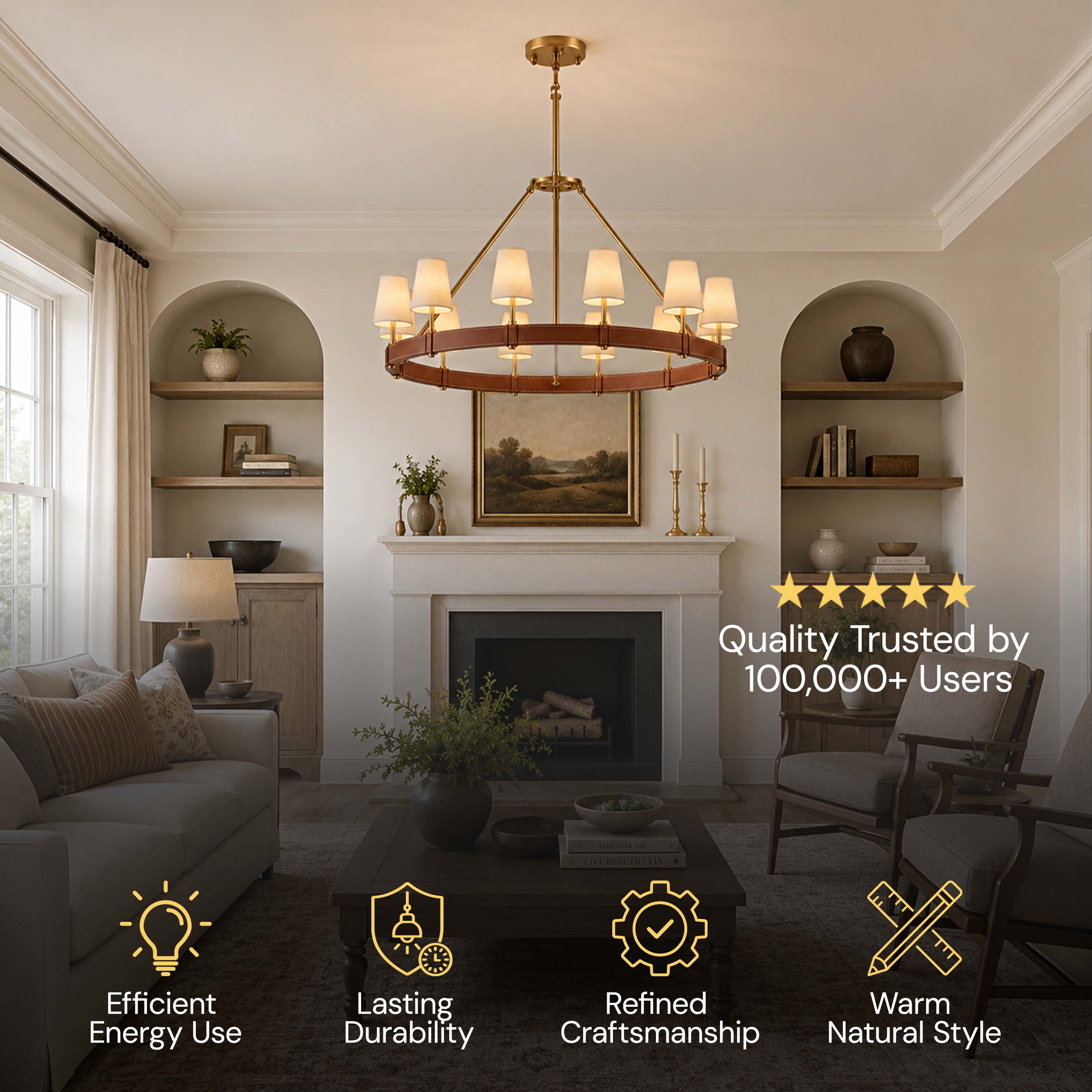 Corvella Leather Custom Round Chandelier 48" 60"W
