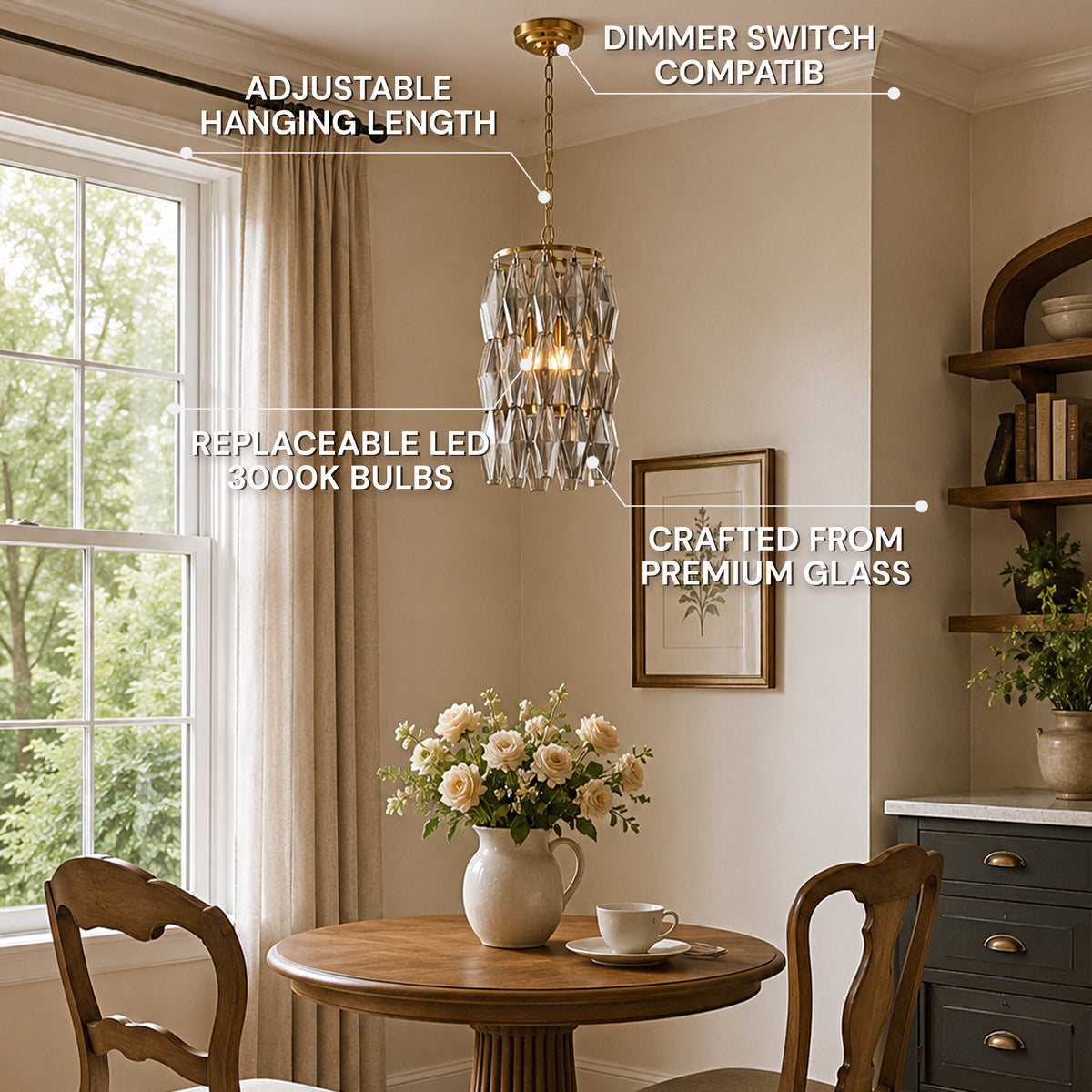 Celestial Drop Glass Cylinder Chandelier 11.8"D