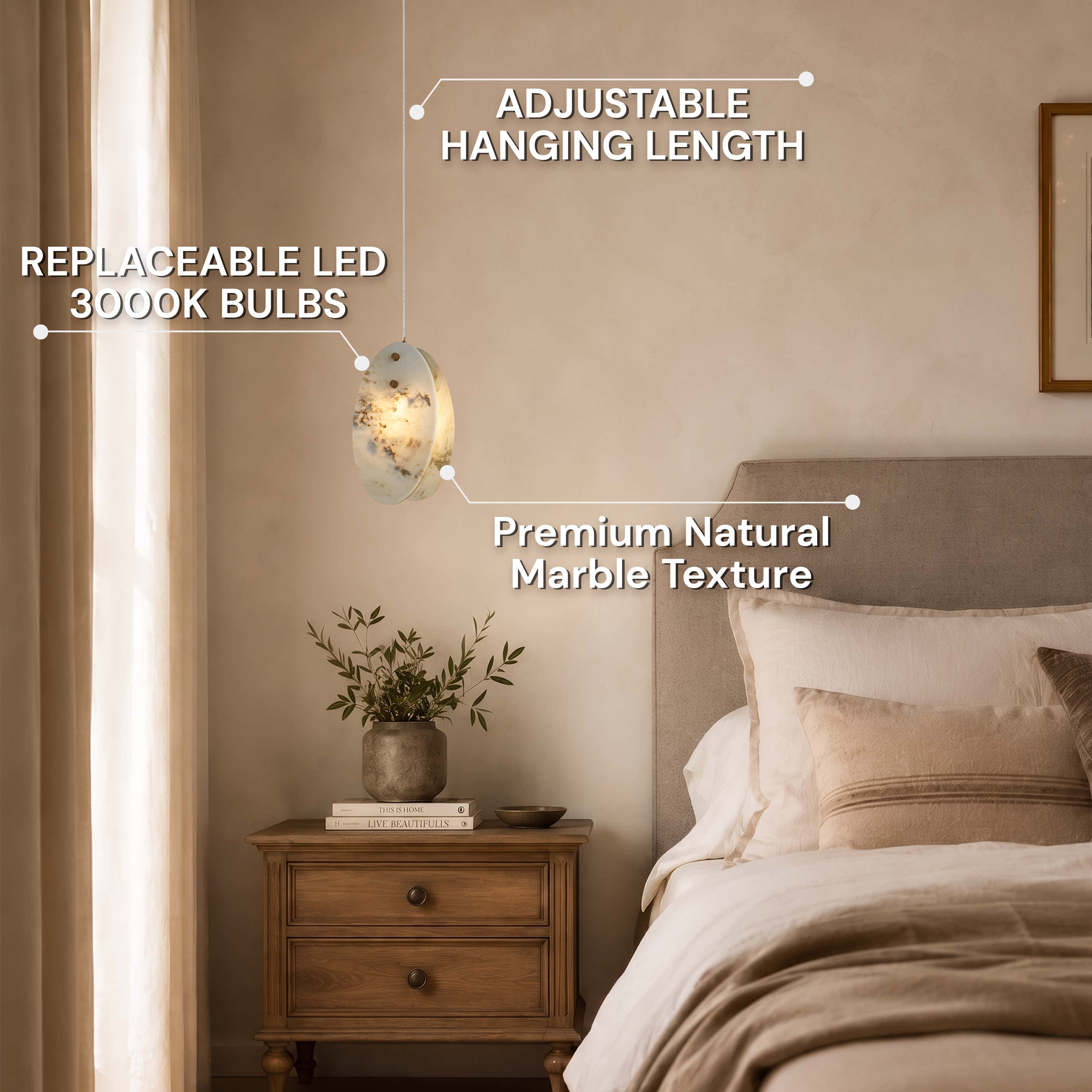 Pietra Marble Oval Pendant Light 5.9"D