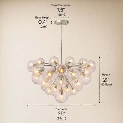 Elowen Crackled Glass Cluster Round Chandelier 24" 35"D