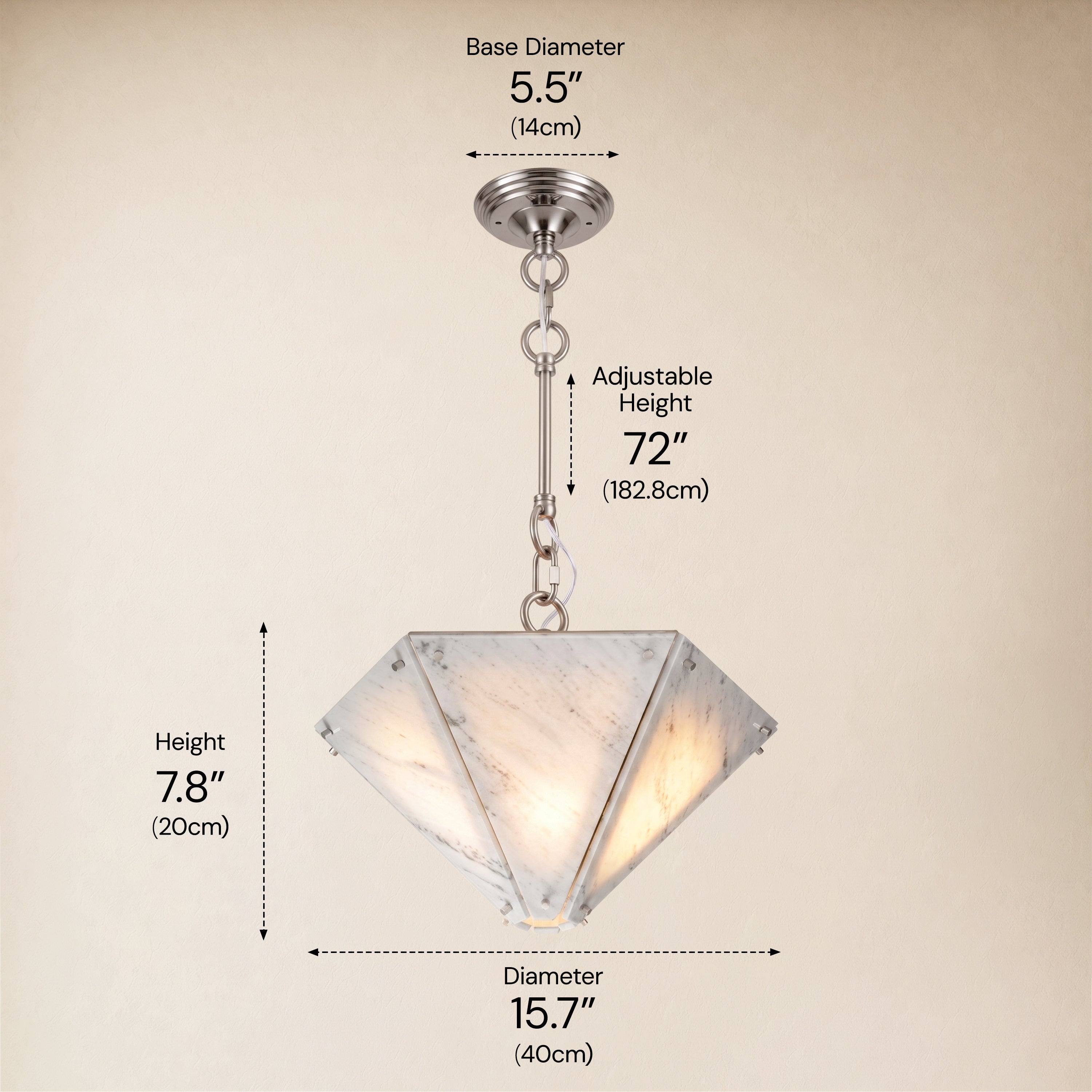 Pietra White Ink Marble Hexagonal Lantern Pendant 15.7"D
