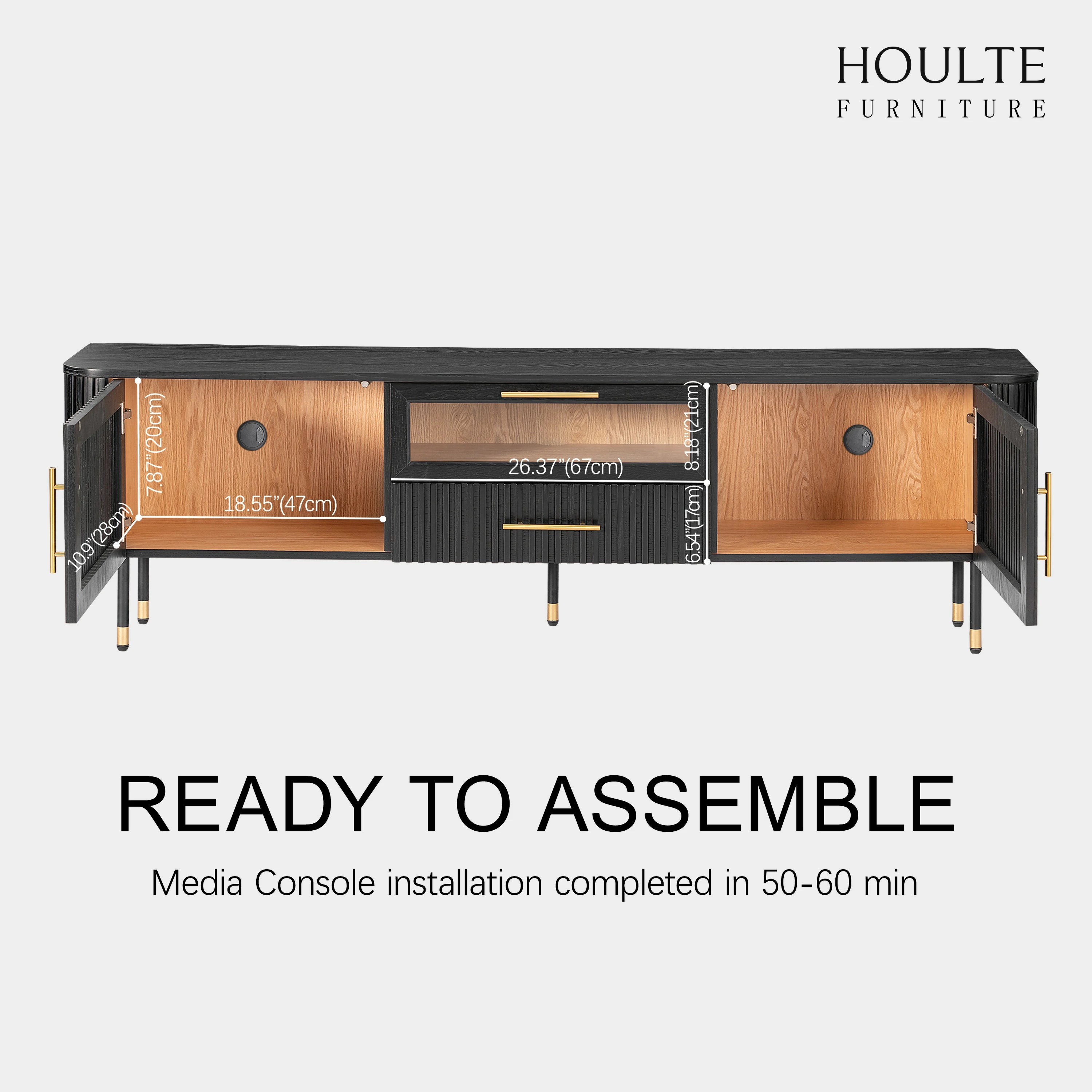 Ewan Oak Media Console and Cabinet Set
