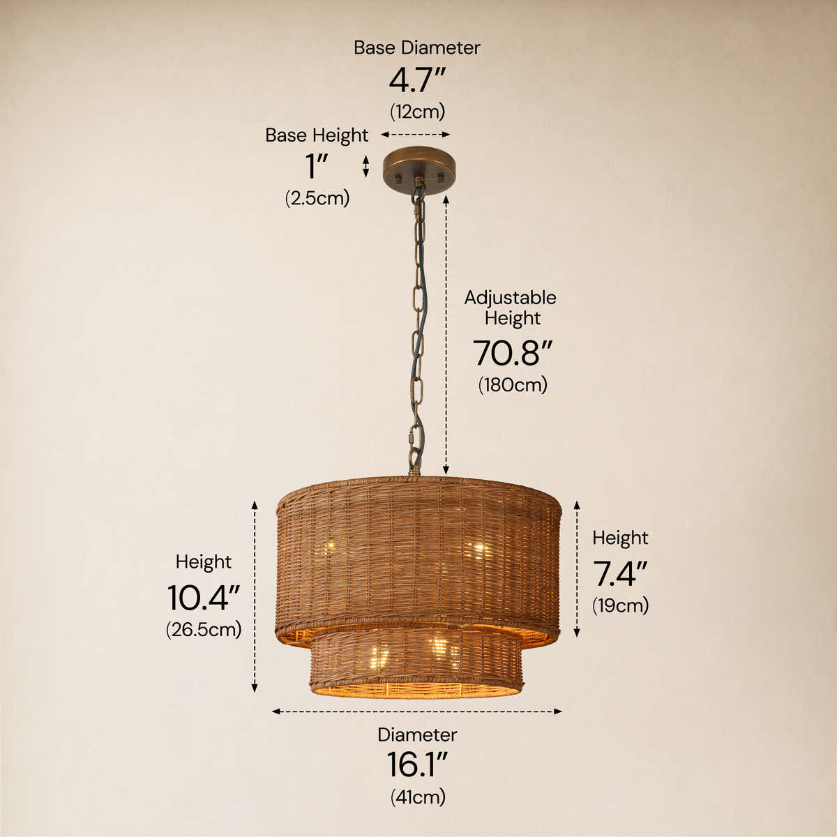 Cavana Rattan Tiered Round Pendant 16.1"D #Finish_Natural,Size_16" dimensions 1