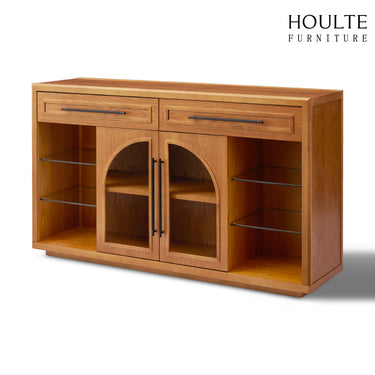 Alvar Oak Arched Glass Sideboard 63"W