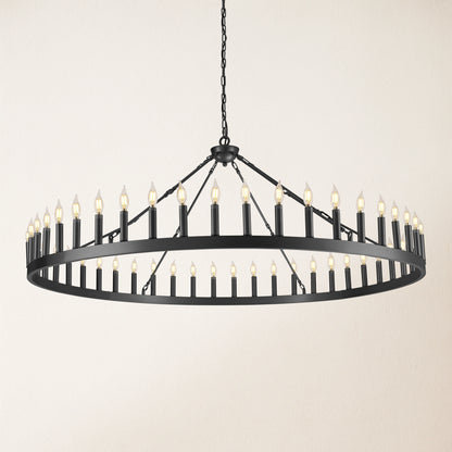 Wagon Wheel Candle Round Chandelier 64"