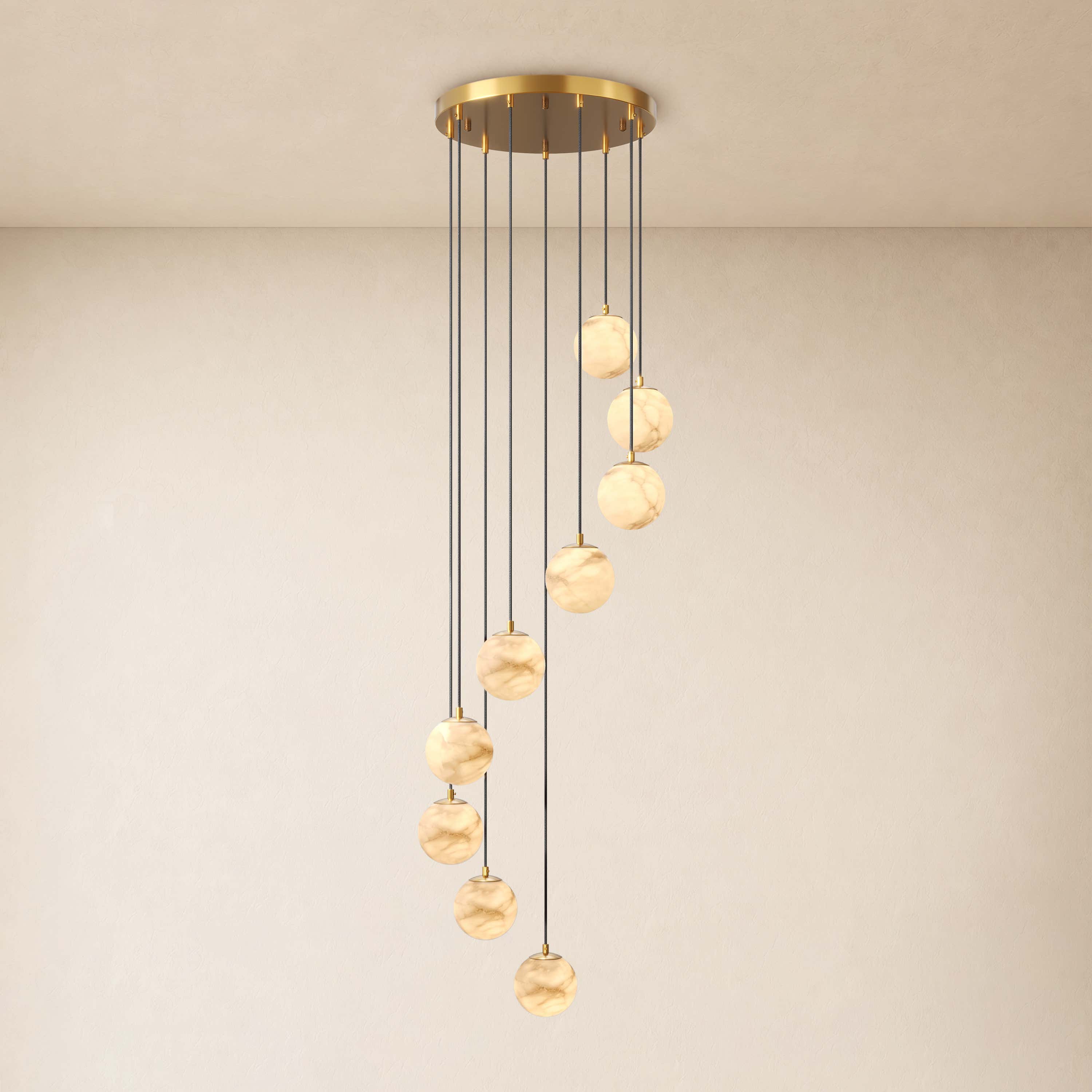 Solindra Resin Alabaster Texture Globe Cascade Chandelier