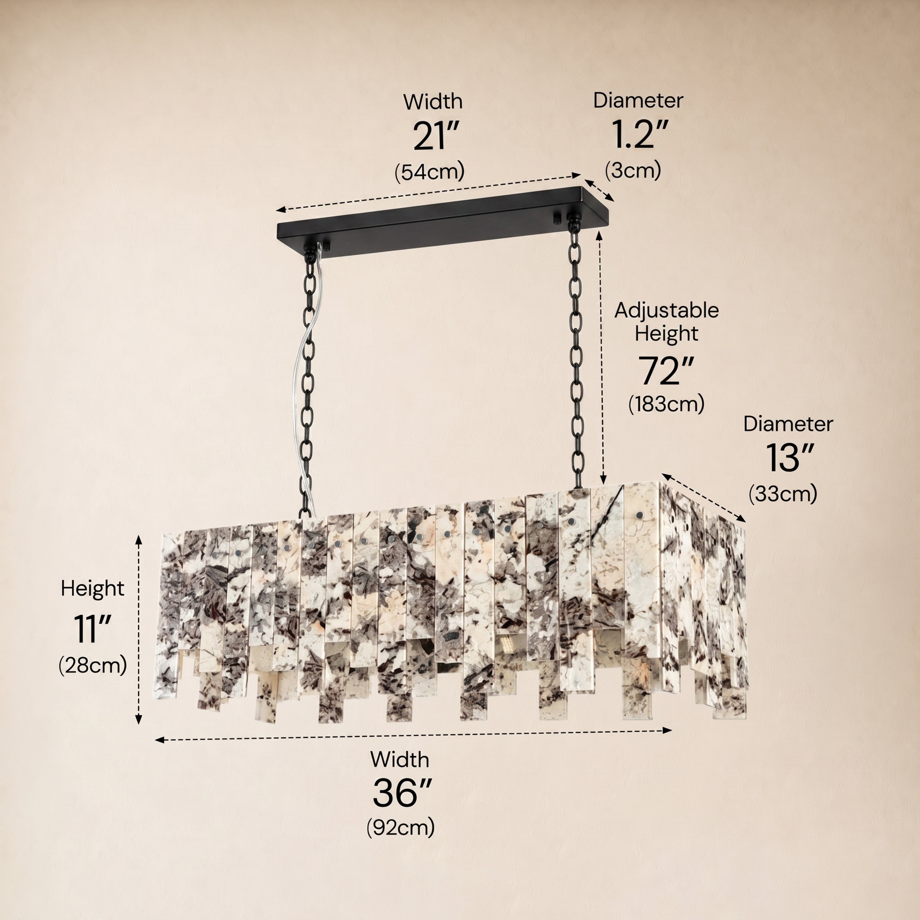 Pietra Quartzite Rectangular Linear Chandelier 36" 40"W