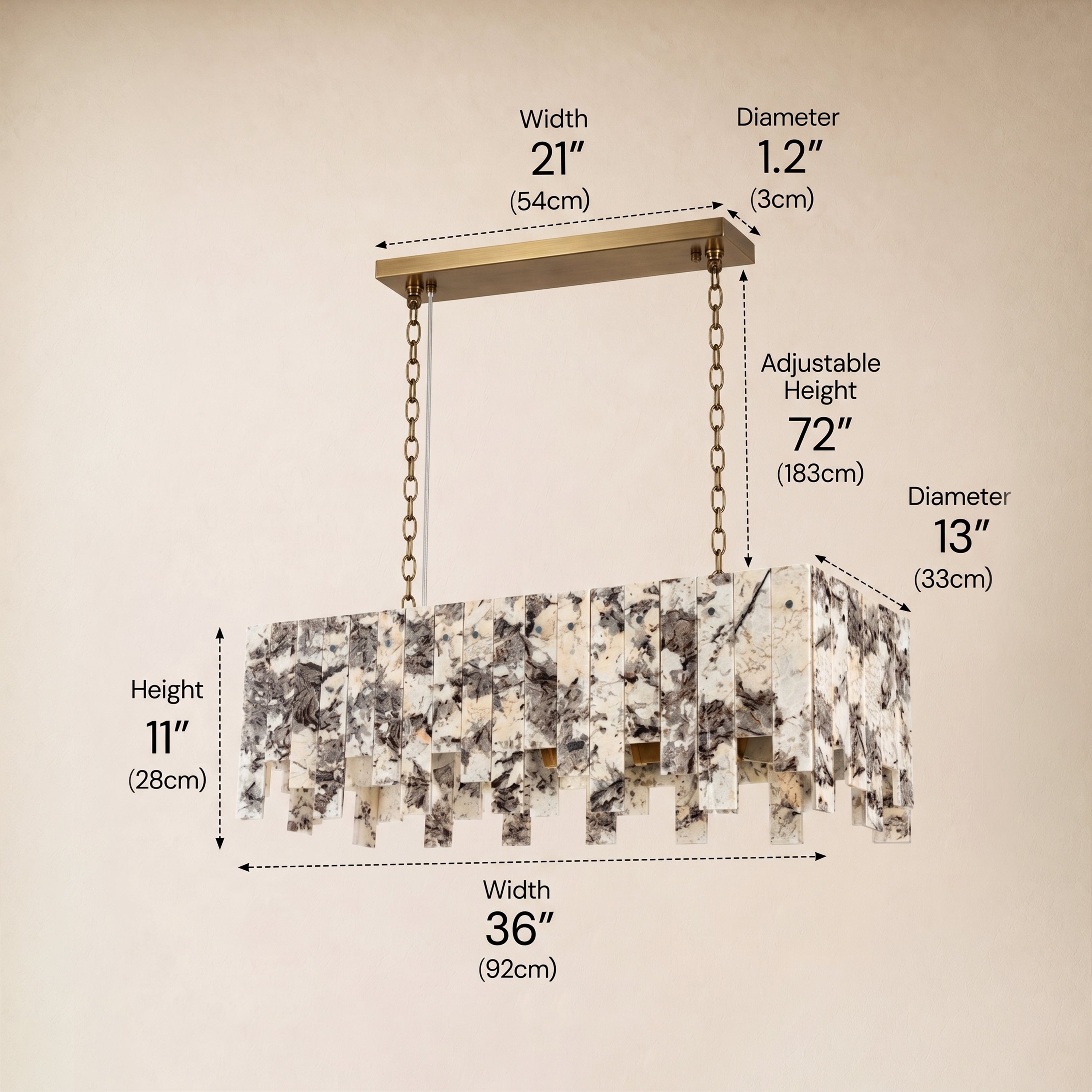 Pietra Quartzite Rectangular Linear Chandelier 36" 40"W