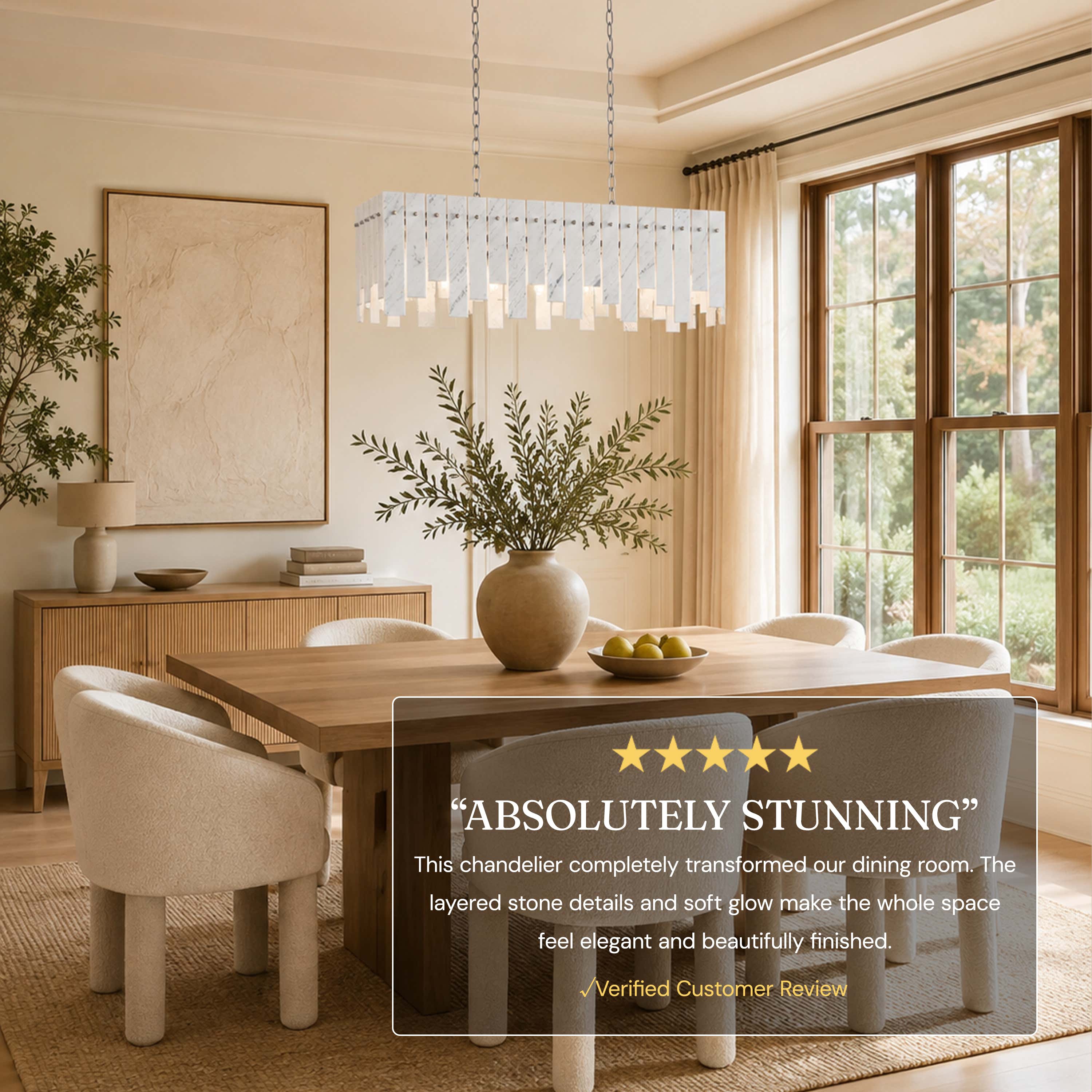 Pietra White Marble Rectangular Chandelier 36" 40"W