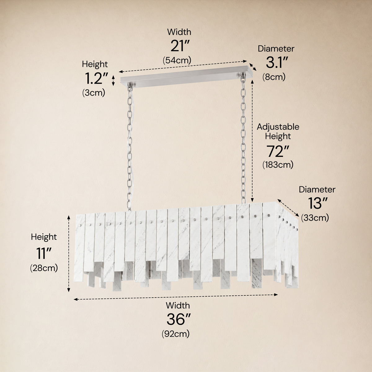 Pietra Porcelain White Marble Rectangular Chandelier 36" 40"W