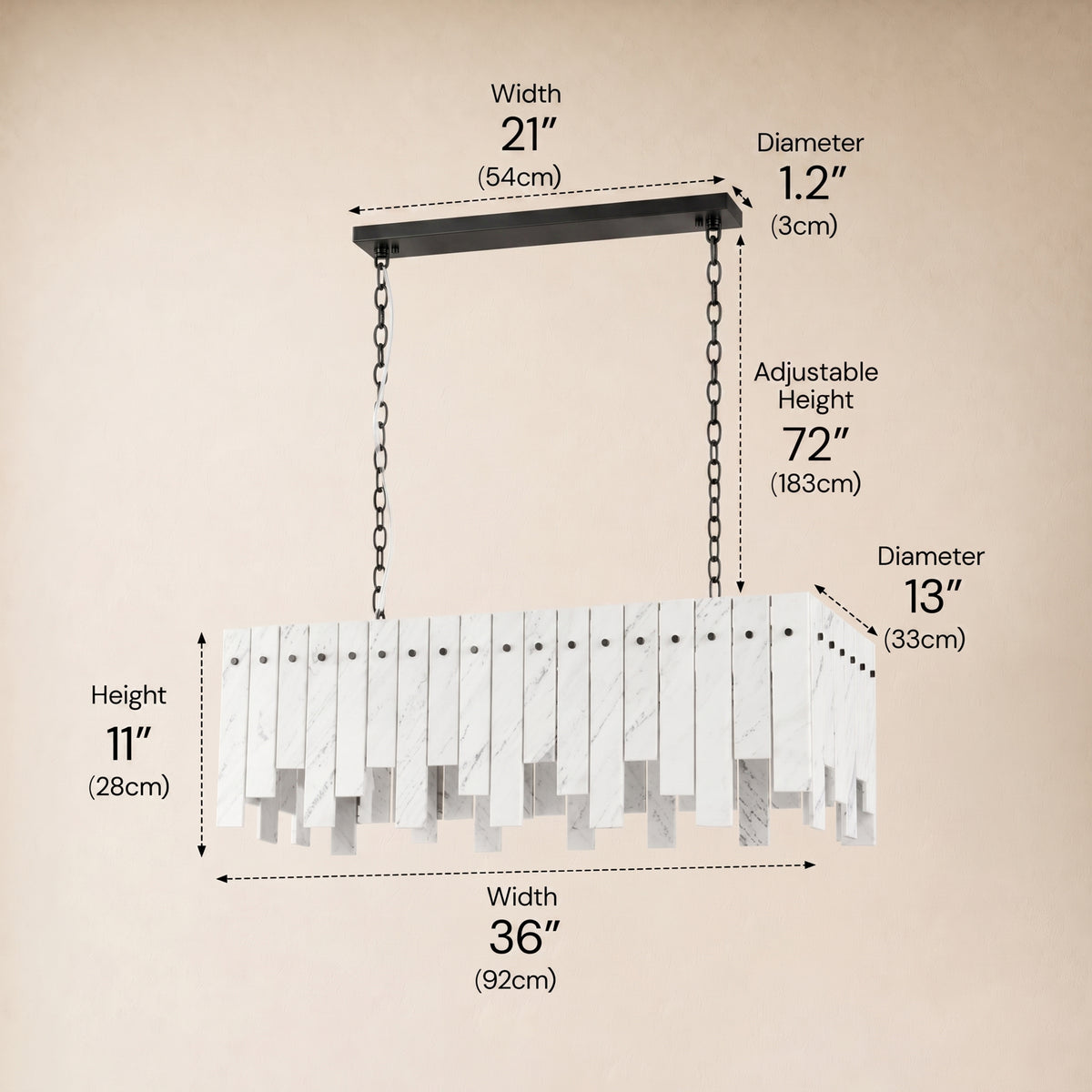 Pietra White Marble Rectangular Chandelier 36" 40"W