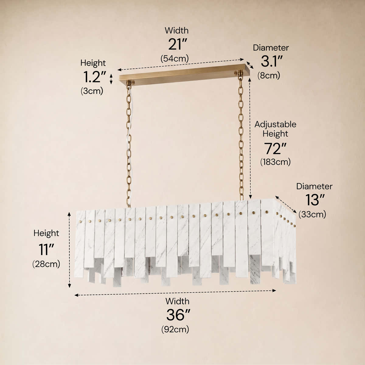 Pietra Porcelain White Marble Rectangular Chandelier 36" 40"W dimensions 3