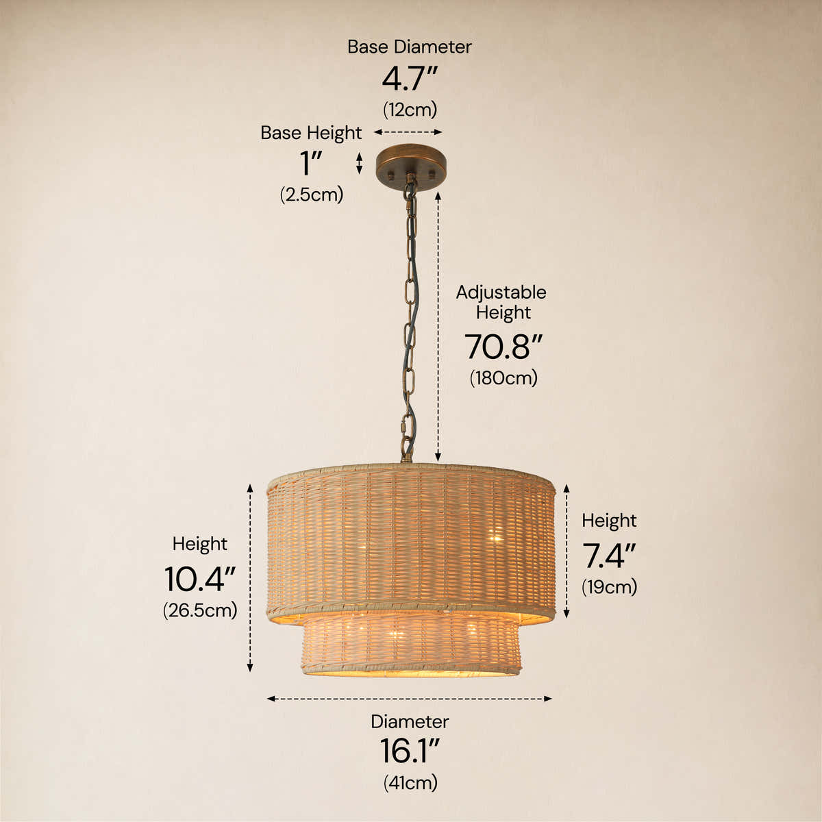 Cavana Rattan Tiered Round Pendant 16.1"D #Finish_White,Size_16" dimensions 2
