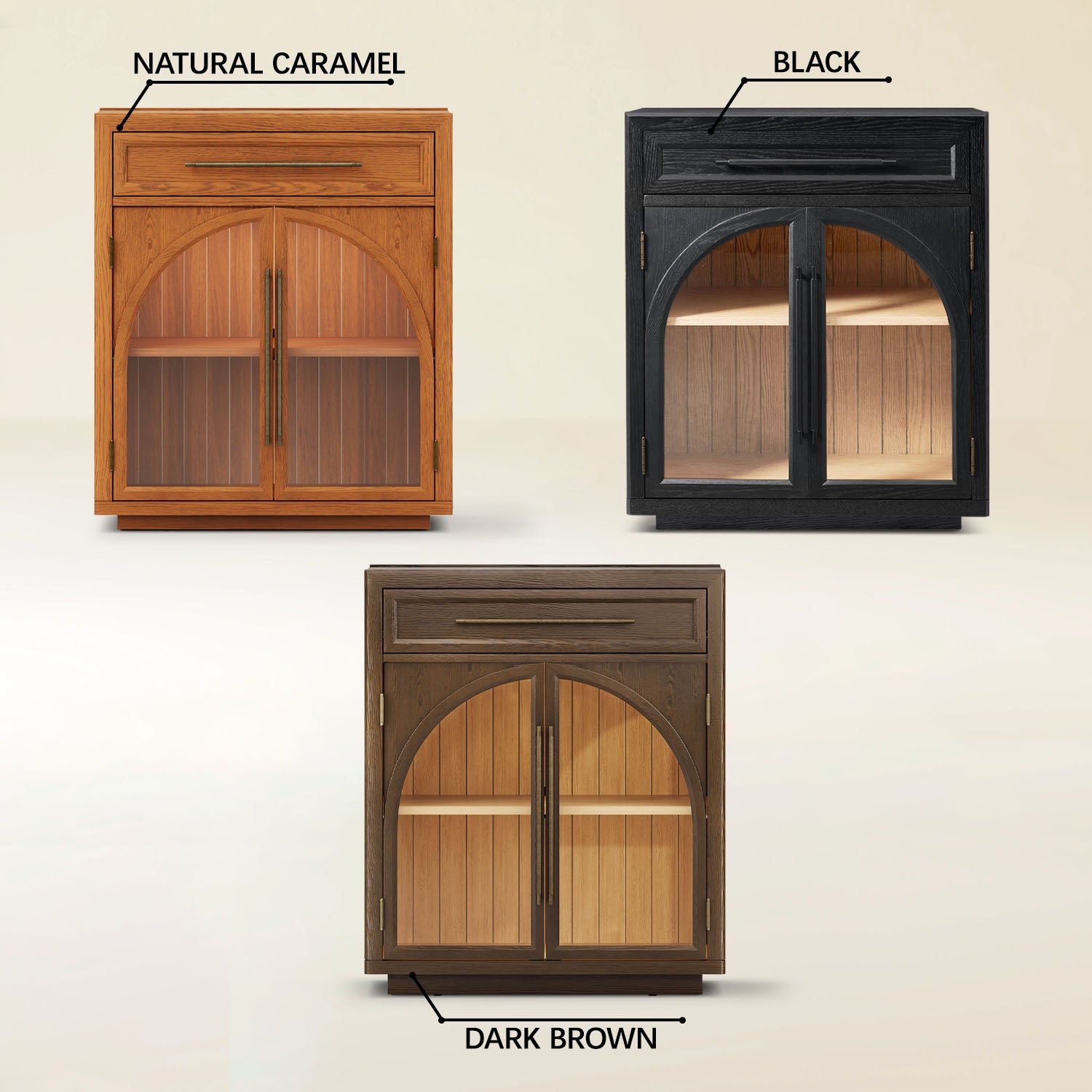 Alvar Arched 94.5" Oak Sideboard with Drawers(Set of 3)