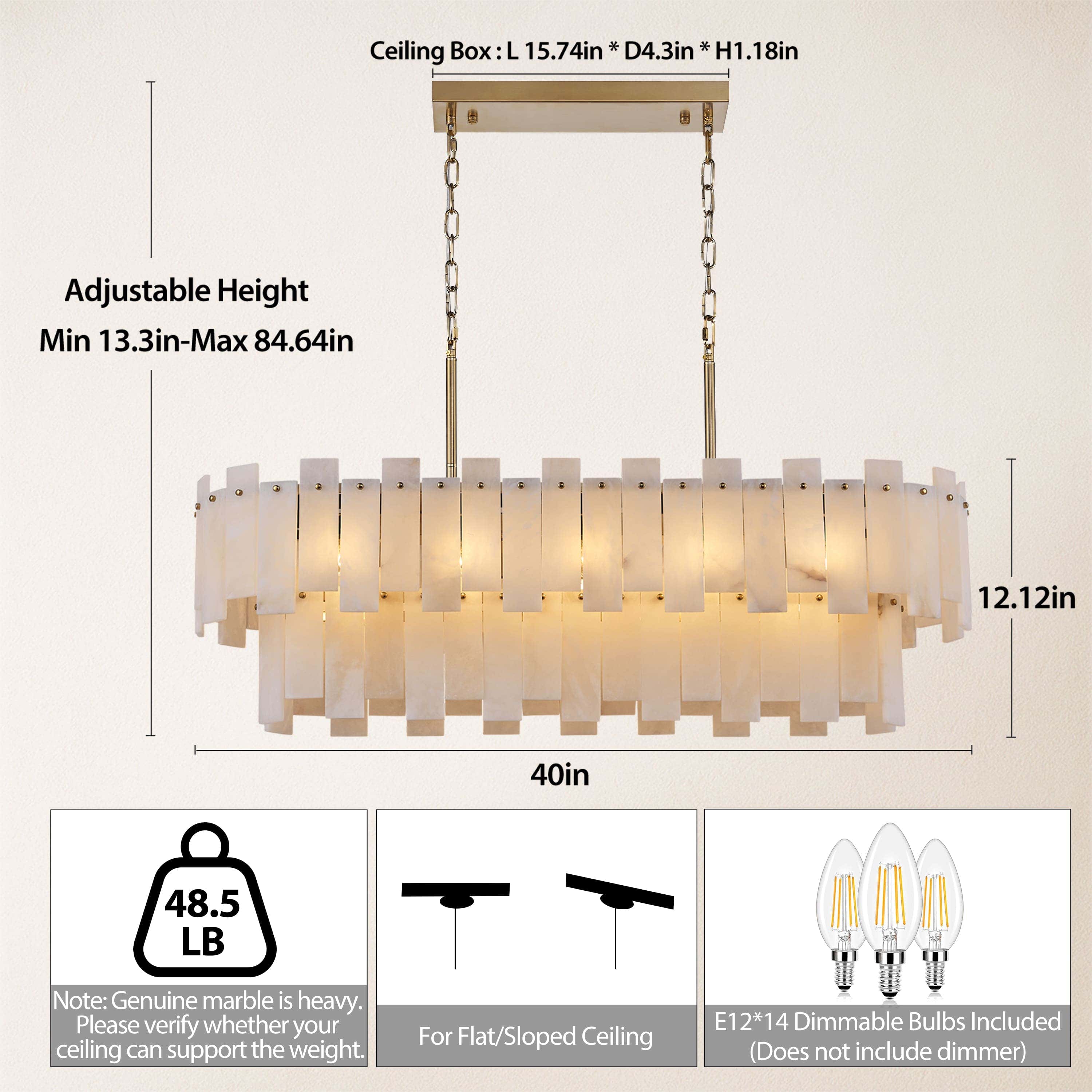 Nivislight Alabaster 2-Tier Rectangular Chandelier 40"D