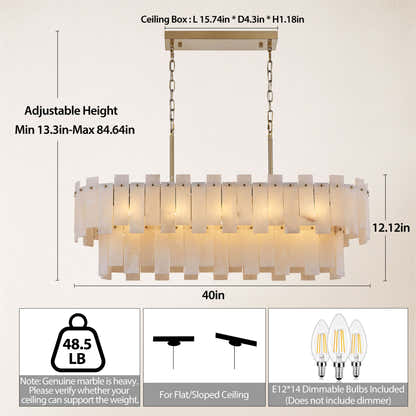 Nivislight Alabaster 2-Tier Rectangular Chandelier 40"D