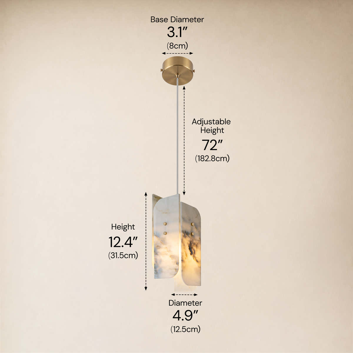 Pietra Landscape Marble Pendant 5.9"D dimensions 1