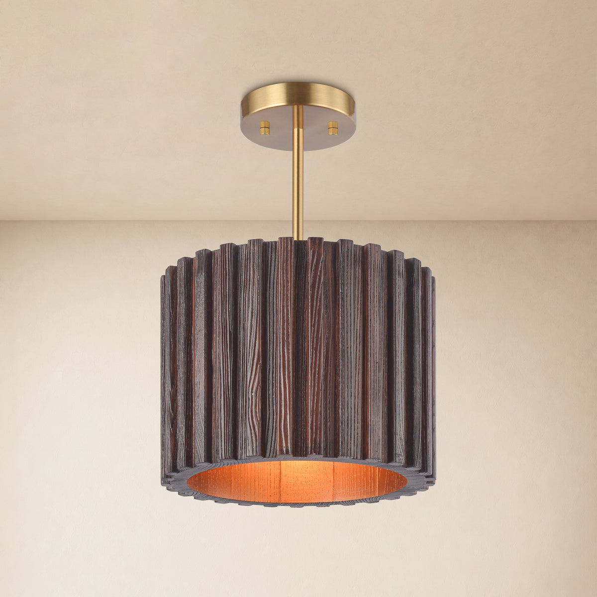 Virelune Wood Fluted Round Ceiling Light 11.8"D 