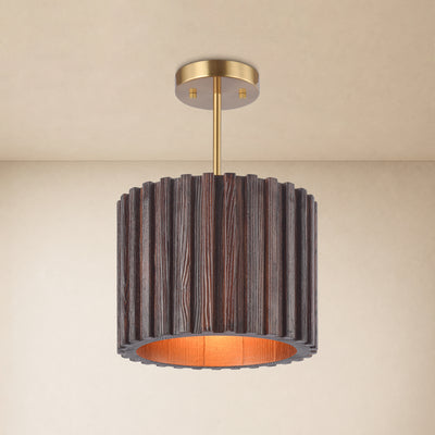 Virelune Wood Fluted Round Ceiling Light 11.8"D 